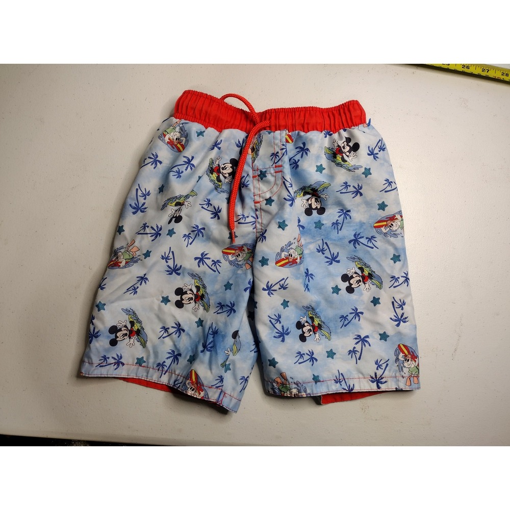 Kids Disney Mickey Mouse Swim Trunks Size 5T Blue Red‎ Surf Board Tropical